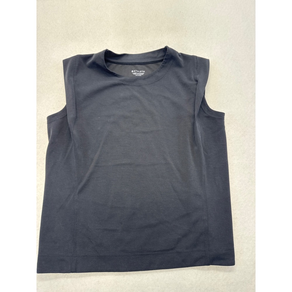 Athleta Seasoft Tank Sweatshirt Black Sleeveless Crew Neck Top Small S